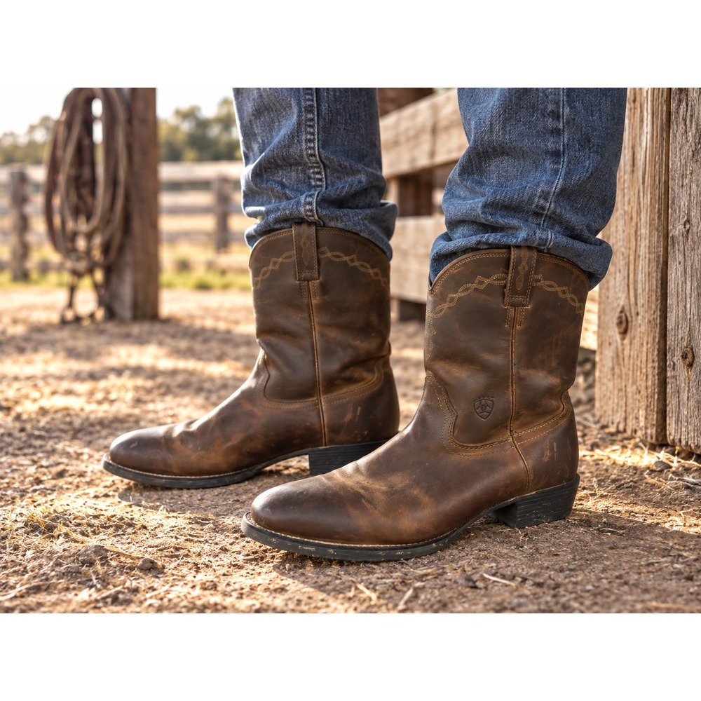 Ariat Heritage Roper Western Boots Brown Leather Men 11 Cowboy Boots Distressed